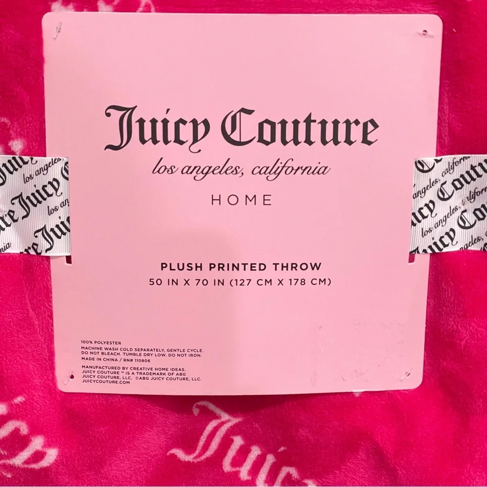 NEW Juicy Couture‎ Hot Pink Plush Printed Throw Blanket Logo Crown 50x70